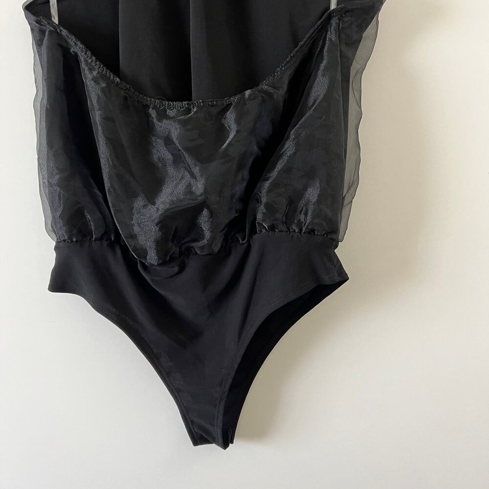 Klesis Black Organza Halter Mock Neck Thong Bodysuit Womens Medium - Picture 4 of 13